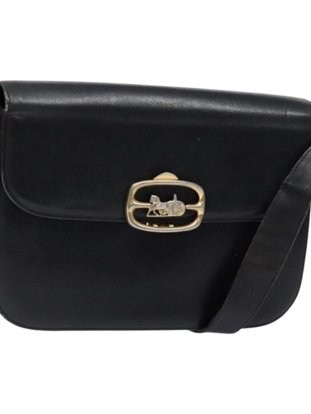 Authentic CELINE Shoulder Bag Leather Black Gold